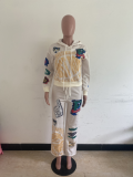 SC Plus Size Fashion Print Hooded Sweatshirt Pants Two Piece Set OM-1703