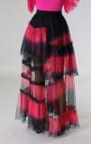 SC Contrast Color High Waist Mesh Long Skirts XHXF-375