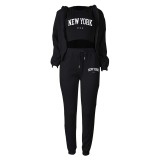 SC Padded Sweatshirt Letter Printed Hooded Sport Casual Three Piece Set TK-003