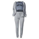 SC Padded Sweatshirt Letter Printed Hooded Sport Casual Three Piece Set TK-003