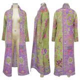 SC Plus Size Pleated Printed Trench Coat Long Jacket NNWF-10634