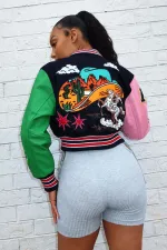 SC Plus Size Print Rib Color Blocking Baseball Jacket OM-1709