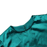 SC Round Neck Long Sleeve Loose Tie Satin Maxi Dress MUE-7994