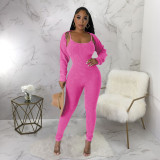 SC Long Sleeve Tops And Sling U Neck Tigh Jumpsuit 2 Piece Set YF-10648