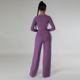 SC Casual Slim Solid Color Long Sleeve Pant Two Piece Set MIL-525