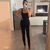 SC Sleeveless Spliced Mesh High Waisted Sport Jumpsuit XEF-36151