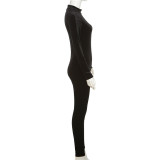 SC Long Sleeve Velour High Collar Tight Jumpsuit XEF-35900