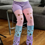 SC Sexy Hollowed Out Color Contrast Knit Pants XEF-35655