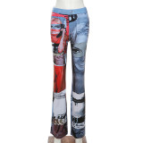 SC Fashion Print Slim Straight Pants XEF-36603