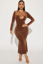 SC Fashion Halter Long Sleeve Fishtail Dress BLX-63010