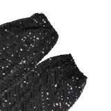 SC Sequin V Neck Long Sleeve Maxi Dress MUE-7995