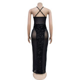 SC Sexy Sequin Patchwork See Through Sling Maxi Dress BY-6747