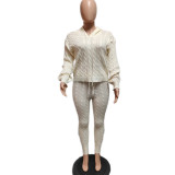 SC Solid Color Off Shoulder Hooded Sweater Two Piece Pants Set QXTF-8217