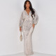 SC Sequin V Neck Long Sleeve Maxi Dress MUE-7995