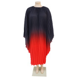 SC Batwing Sleeve Gradient Color Pleated Maxi Dress YF-7933