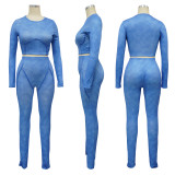 SC Solid Color Long Sleeve Tight Sport Two Piece Pants Set YF-10645