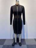 SC Plus Size Slim Hot Drilling Long Sleeve Bodycon Dress NY-2867