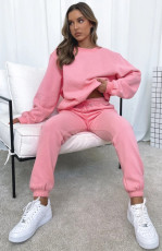 SC Solid Color O Neck Plush Sweatshirt Two Piece Pants Set ME-8453