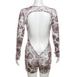 SC Sexy Backless Print Long Sleeve Skinny Romper XEF-36634