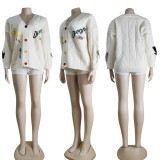 SC Loose Knit Print Long Sleeve Sweater Coat CY-0040