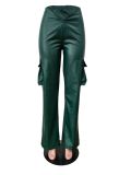 SC Fashion Deep V Solid Color PU Leather Pant MEM-88529