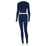 SC Solid Color Sport Long Sleeve Two Piece Pants Set BLG-S062449A