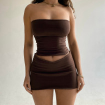 SC Sexy Solid Wrap Chest And Skirt Slim Two Piece Set BLG-S258559A