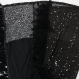 SC Sexy Feather Halter High Split Sequin Backless Dress CYA-900214