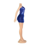 SC Sexy Slash Shoulder Solid Bodysuit And Mini Skirt 2 Piece Set AIL-AL238