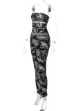 SC Sexy Print Hollow Out Wrap Chest Slim Maxi Dress BLG-D3211811A
