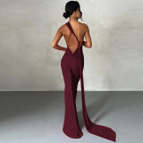 SC Sexy Backless Pleated Slim Solid Sleeveless Dress BLG-D3312176A
