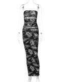 SC Sexy Print Hollow Out Wrap Chest Slim Maxi Dress BLG-D3211811A