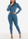 SC Plus Size Fashion Denim Single-breasted Button Slim Jumpsuit LX-3563