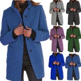 SC Vintage Solid Buttoned Stand-Up Collar Tweed Coat QCRF-3003