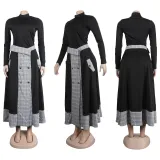 SC Plus Size Fashion Plaid Patchwork Split Long Skirt Two Piece Set NY-10608