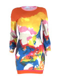 SC Tie Dye Print Long Sleeve Mini Dress YH-5335