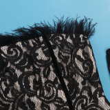 SC Plus Size See-through Lace Split Feather Wrap Chest Midi Dress NY-10630