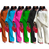 SC Plus Size Casual Solid Color Loose Knit Two Piece Pants Set TR-1285
