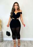 SC Sexy Plus Size One Shoulder Mesh Patchwork Skirt Two Piece Set NY-10632