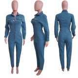 SC Plus Size Fashion Denim Single-breasted Button Slim Jumpsuit LX-3563