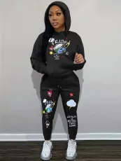 SC Padded Printed Hooded Sweatshirt Pants Two PIece Set SH-390878