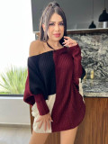 SC Loose Color Block Casusal Knit Sweater Dress GYSF-1021