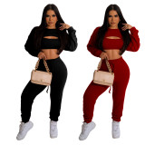 SC Solid Color Long Sleeve Tops+Vest+Pants 3 Piece Set TE-4654