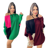 SC Loose Color Block Casusal Knit Sweater Dress GYSF-1021