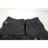 SC Solid Long Sleeve Zipper Bodysuits PU Skirt Two Piece Set YF-10651