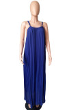 SC Fashion Solid Color Sling Pleated Maxi Dress LS-0110