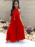 SC Fashion Solid Color Sling Pleated Maxi Dress LS-0110