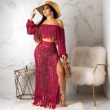 SC Hollow Out Mesh Tassel See Through Two Piece Set ONY-3554