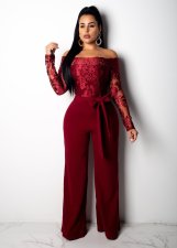 SC Plus Size One Shoulder Embroidery Wide Leg Jumpsuit OSM-3227