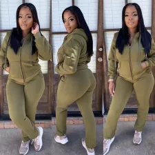 SC Solid Color Zipper Hooded Coat And Pants 2 Piece Set SMD-2048